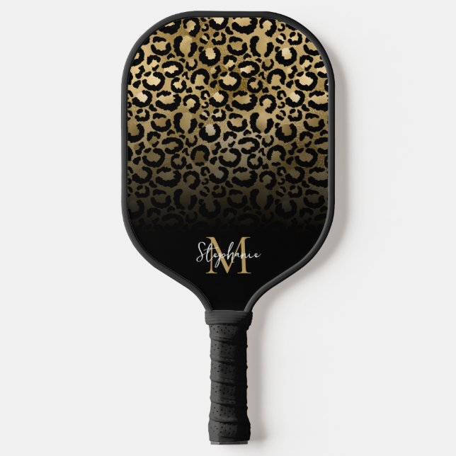 Palas De Pickleball Monograma de Ombre Ombre de Leopardo de Oro Girly  (Anverso)