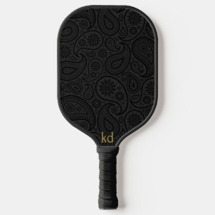 Palas De Pickleball Monograma De Paisley Negra Y Gris Oscuro