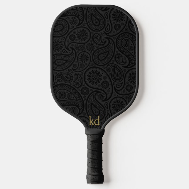 Palas De Pickleball Monograma De Paisley Negra Y Gris Oscuro (Anverso)