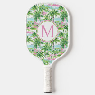 Palas De Pickleball Monograma de palmeras preppies y verdes