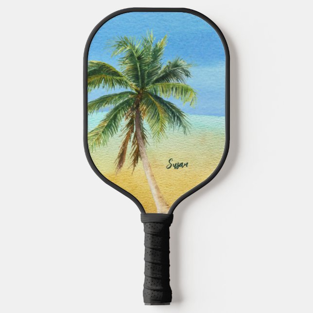 Palas De Pickleball Monograma de palmeras tropicales de playa (Anverso)