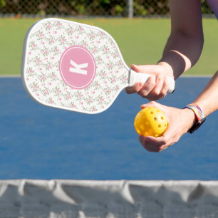 Palas De Pickleball Monograma de Patrón de Flores de Rosas Rosadas Ele