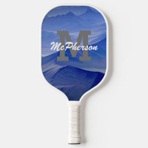 Palas De Pickleball Monograma de pellebol y nombre Fondo azul