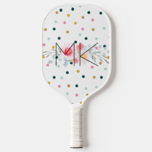 Palas De Pickleball Monograma de Peonía de Oro Falso con Lunares de Ar