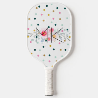 Palas De Pickleball Monograma de Peonía de Oro Falso con Lunares de Ar