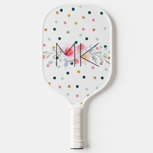 Palas De Pickleball Monograma de Peonía de Oro Falso con Lunares de Ar (Anverso)