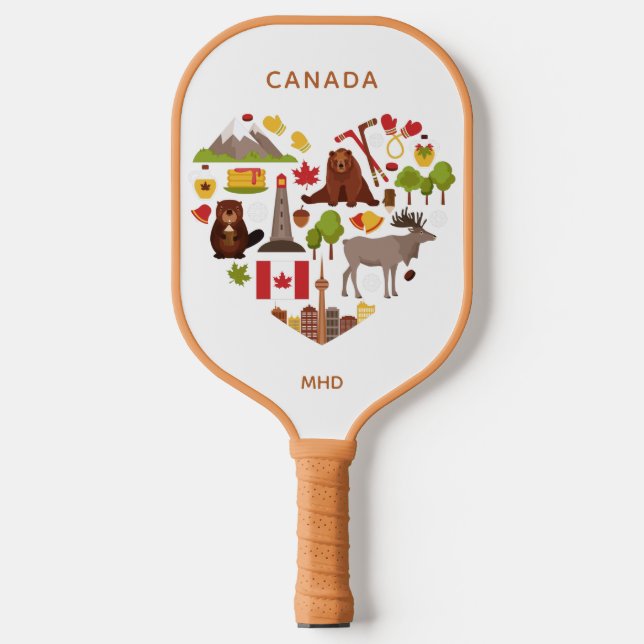 Palas De Pickleball Monograma de personalizado de amor canadiense (Anverso)