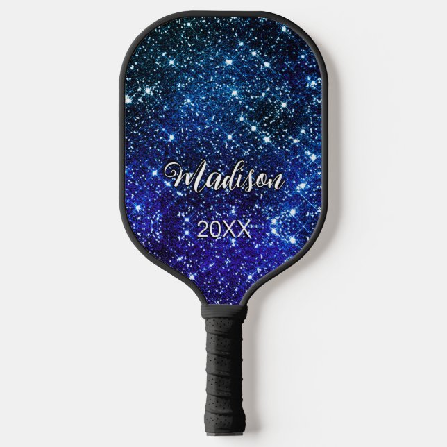 Palas De Pickleball Monograma de Purpurina azul irrisorio caprichoso (Anverso)