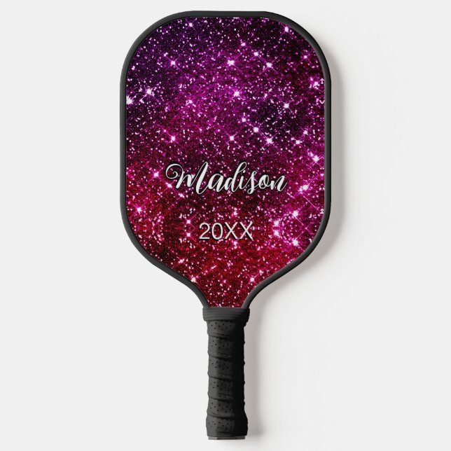 Palas De Pickleball Monograma de Purpurina rosa irrisorio caprichoso (Anverso)