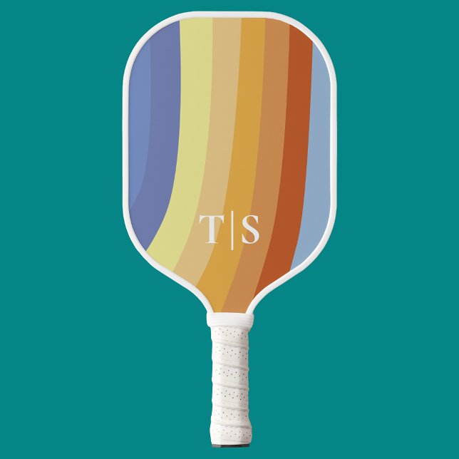 Palas De Pickleball Monograma de Raya Retro Ondulada (Wavy Retro Stripe Monogram Pickleball Paddle
)