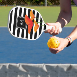 Palas De Pickleball Monograma de rayas negras de Moda de amapola