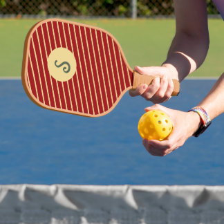 Palas De Pickleball Monograma de rayas rojo grana y crema Varsity Retr