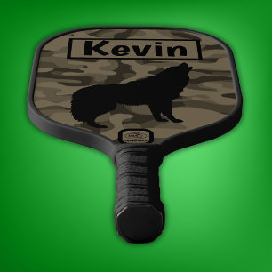Palas De Pickleball Monograma de silueta de lobo negro marrón moderno