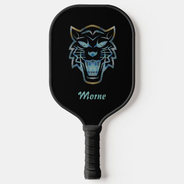 Palas De Pickleball Monograma de silueta de tigre azul degradado (Anverso)