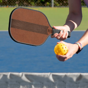 Palas De Pickleball Monograma de textura de cuero marrón de dos tonos