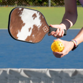 Palas De Pickleball Monograma de textura piel de vaca marrón y blanco
