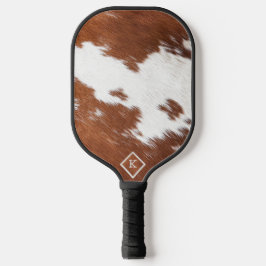 Palas De Pickleball Monograma de textura piel de vaca marrón y blanco 