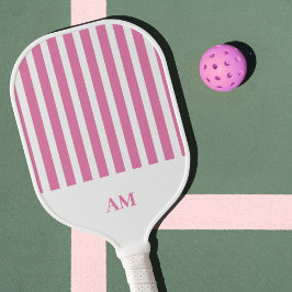 Palas De Pickleball Monograma del club de campo de franjas rosadas y b