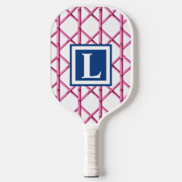 Palas De Pickleball Monograma del patrón de bambú rosado preppy