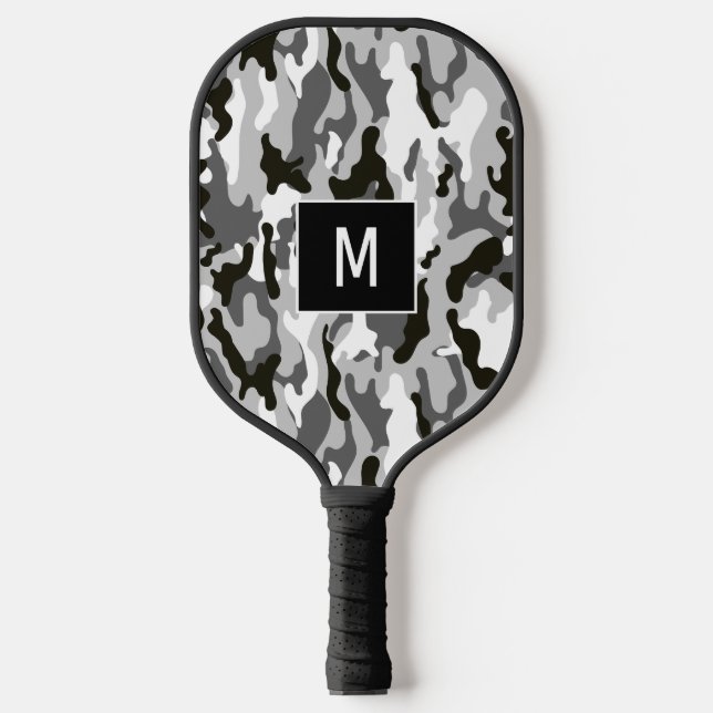 Palas De Pickleball Monograma del patrón de camuflaje blanco y negro (Anverso)