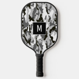 Palas De Pickleball Monograma del patrón de camuflaje blanco y negro