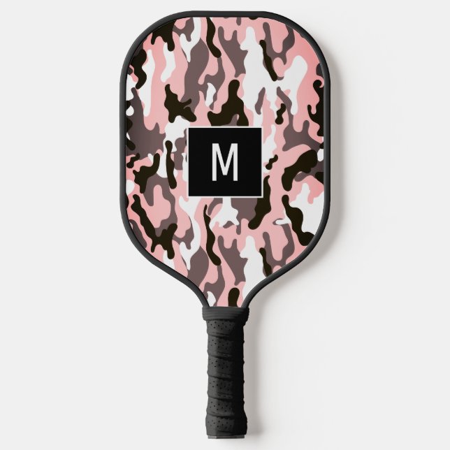 Palas De Pickleball Monograma del patrón de camuflaje rosado (Anverso)