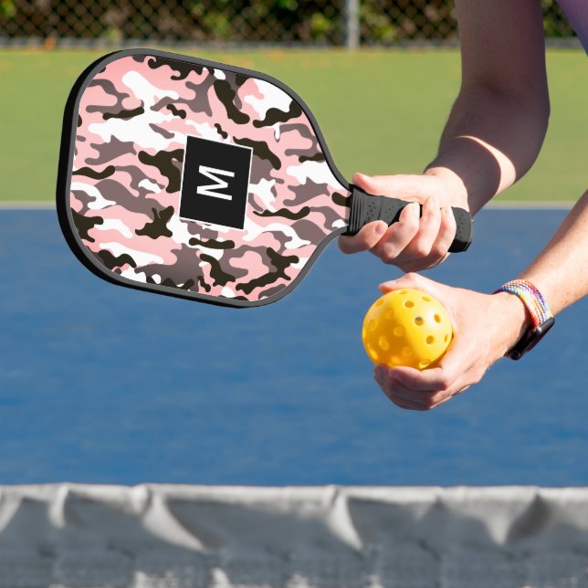 Palas De Pickleball Monograma del patrón de camuflaje rosado (in situ)