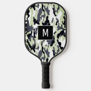 Palas De Pickleball Monograma del patrón de camuflaje verde