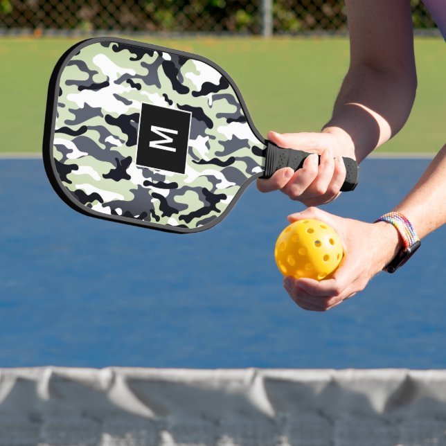 Palas De Pickleball Monograma del patrón de camuflaje verde (in situ)