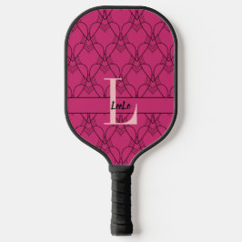 Palas De Pickleball Monograma del patrón de corazones rosados y Person