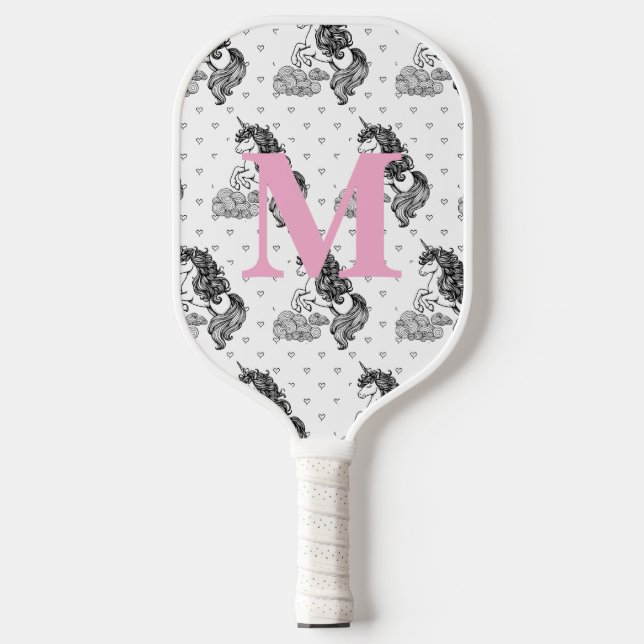 Palas De Pickleball Monograma del patrón de unicornio caprichoso (Anverso)