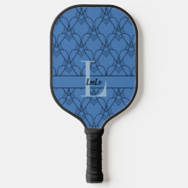 Palas De Pickleball Monograma del patrón del corazón azul y Personaliz