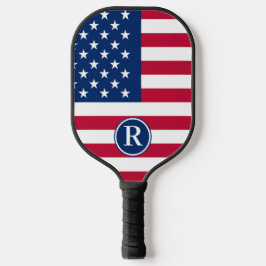 Palas De Pickleball Monograma del Personalizado azul blanco rojo patri