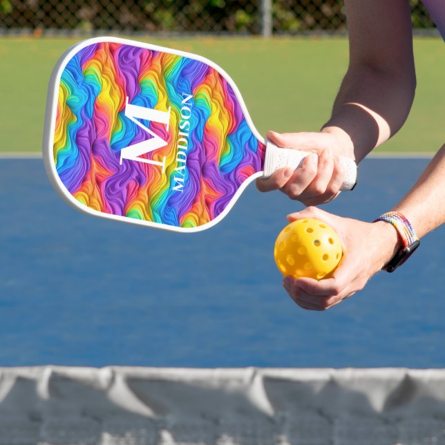 Palas De Pickleball Monograma del Personalizado del arcoiris abstracto (in situ)