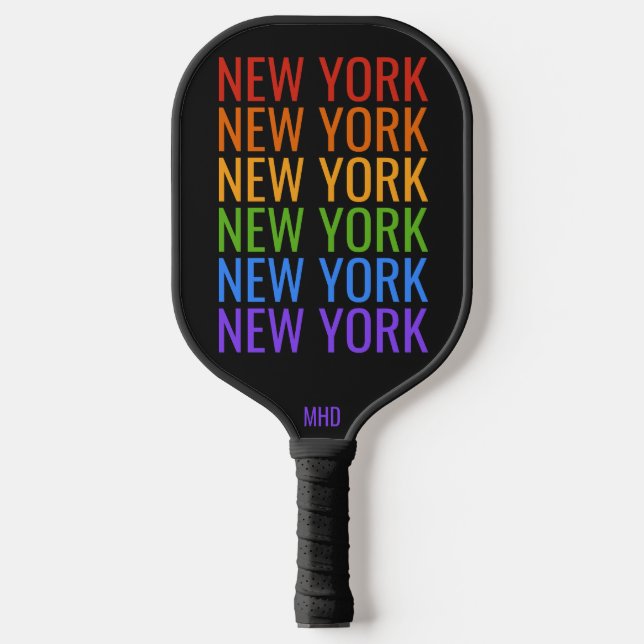 Palas De Pickleball Monograma del personalizado Rainbow NEW YORK (Anverso)