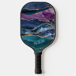 Palas De Pickleball Monograma del Purpurina dorado azul púrpura abstra