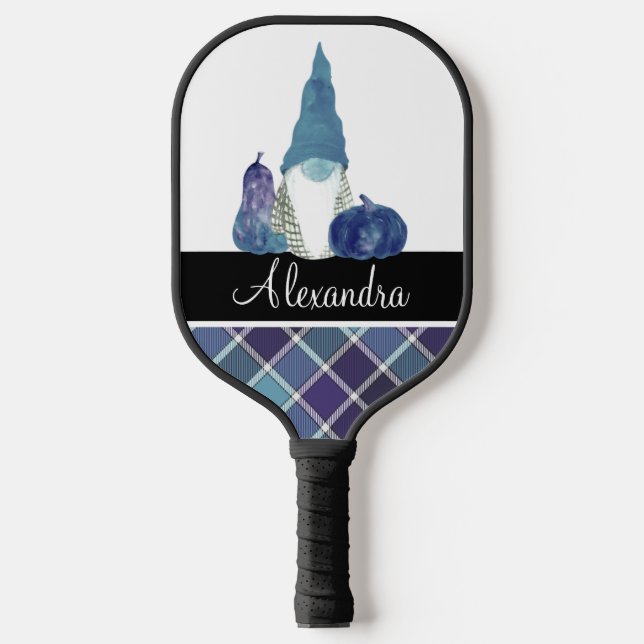 Palas De Pickleball Monograma Denominación Dusty Blue Gnome plaid (Anverso)