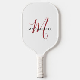 Palas De Pickleball Monograma elegante de escritura roja blanca modern