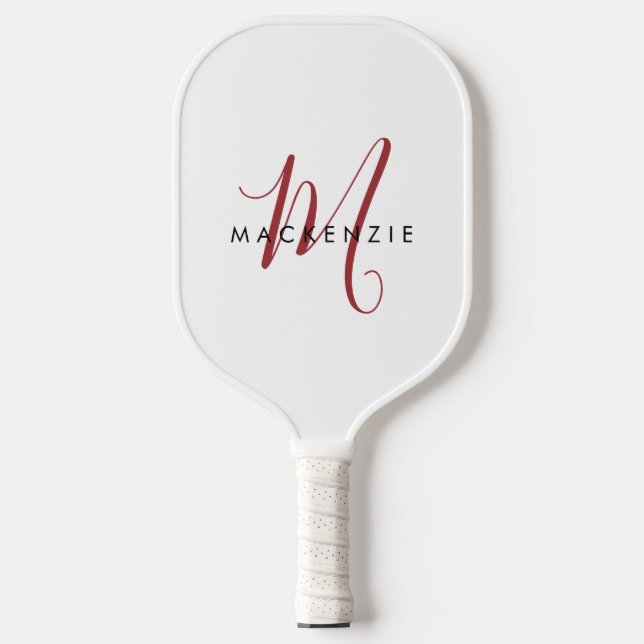 Palas De Pickleball Monograma elegante de escritura roja blanca modern (Anverso)