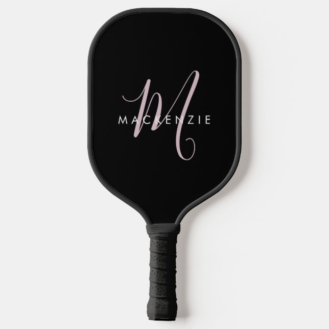 Palas De Pickleball Monograma elegante de escritura rosa Rubor negro m (Reverso )