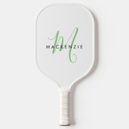 Palas De Pickleball Monograma elegante de escritura verde blanca moder