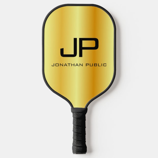 Palas De Pickleball Monograma elegante de Faux Gold Two Side (Anverso)