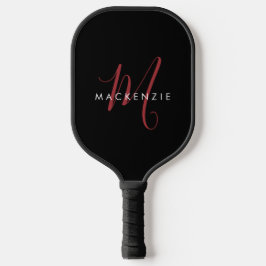 Palas De Pickleball Monograma elegante moderno de escritura roja negra