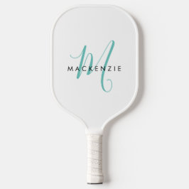 Palas De Pickleball Monograma elegante moderno en blanco y verde azula
