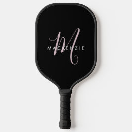 Palas De Pickleball Monograma Elegante Moderno en Negro Rosa Blush Let