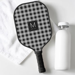 Palas De Pickleball Monograma Establecida de Gingham en Blanco y Negro