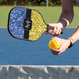 Palas De Pickleball Monograma falso de la bandera azul amarilla de Ucr