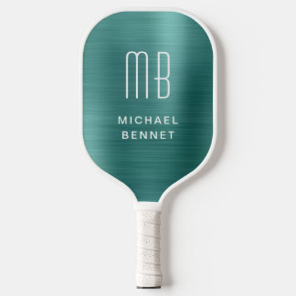 Palas De Pickleball Monograma Falso Esmeralda Verde Metal Brushed