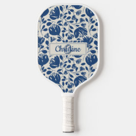 Palas De Pickleball Monograma floral azul marino, diseño moderno Perso