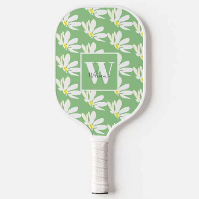 Palas De Pickleball Monograma Floral blanca Daisy Pickleball Paddle (Anverso)